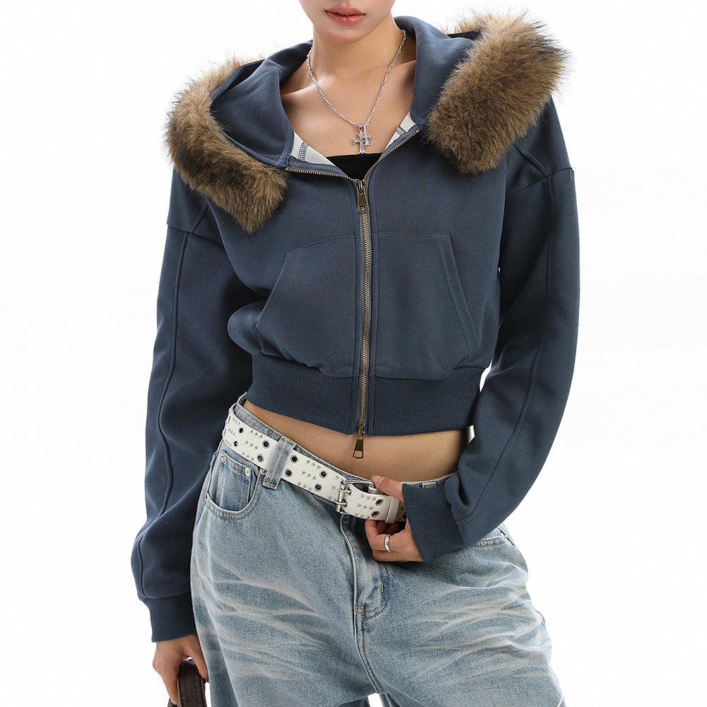 y2k aesthetic cropped fur hoodie boogzel clothing