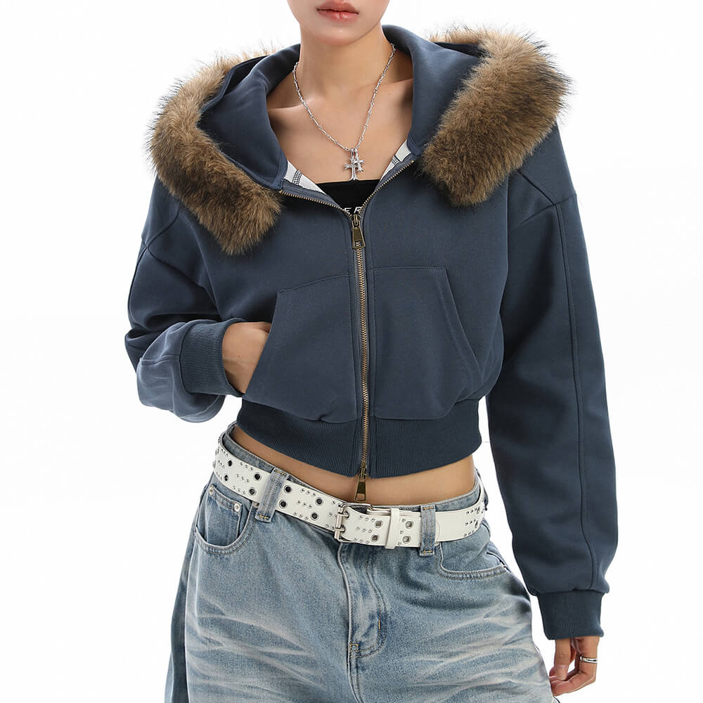 y2k aesthetic cropped fur hoodie boogzel clothing