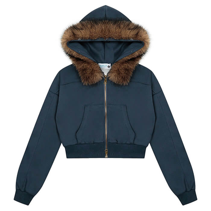 y2k aesthetic cropped fur hoodie boogzel clothing