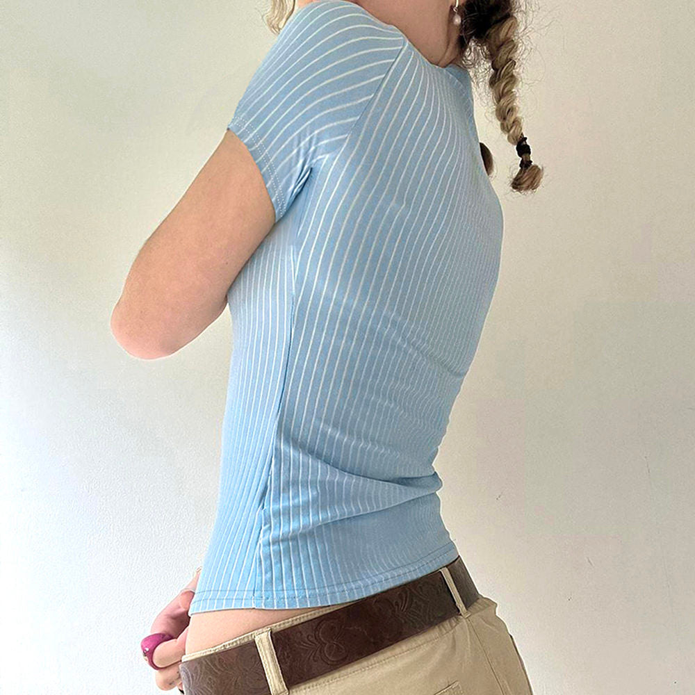 y2k blue stripe fitted shirt boogzel clothing