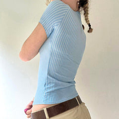 y2k blue stripe fitted shirt boogzel clothing