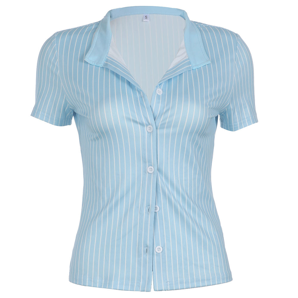 y2k blue stripe fitted shirt boogzel clothing