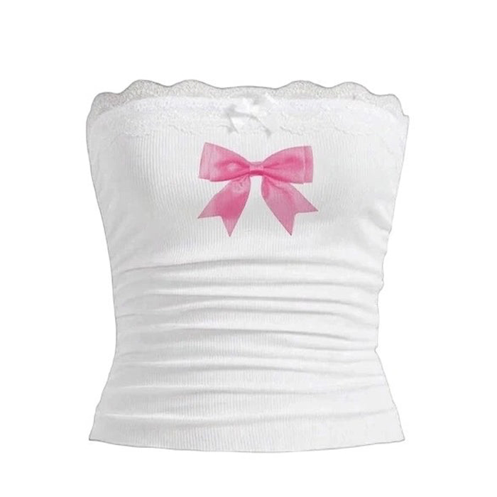 y2k bowknot lace tube top boogzel clothing