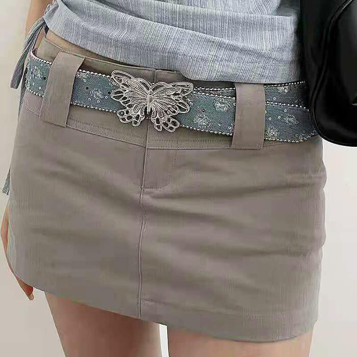 y2k butterfly buckle denim belt boogzel clothing