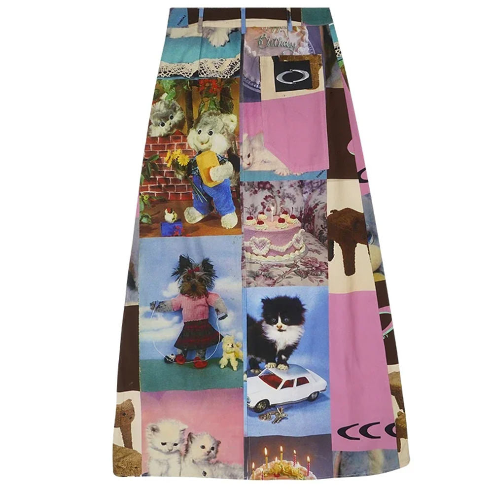 y2k cat collage midi skirt boogzel clothing