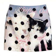 y2k cat lamb polka dot mini skirt boogzel clothinп