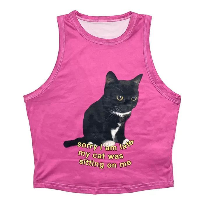 y2k cat print tank top boogzel clothing