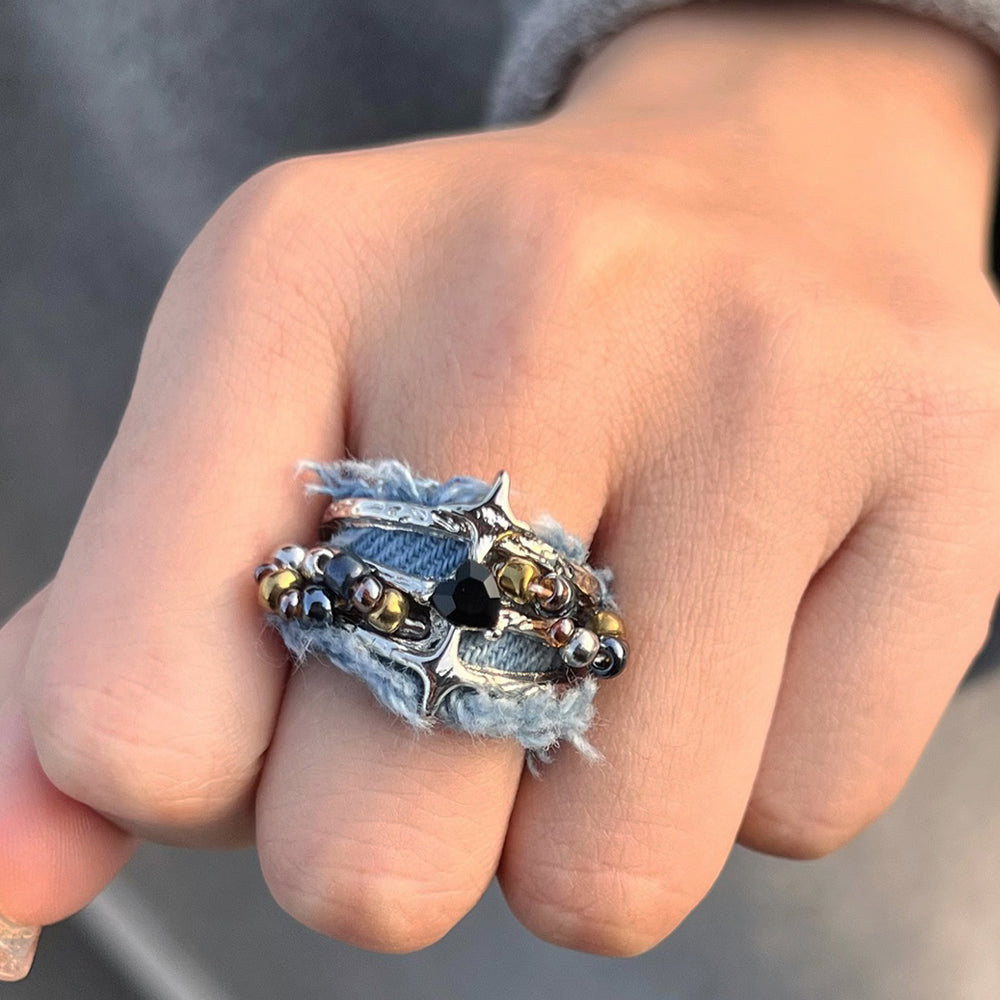 y2k denim bead ring boogzel clothing