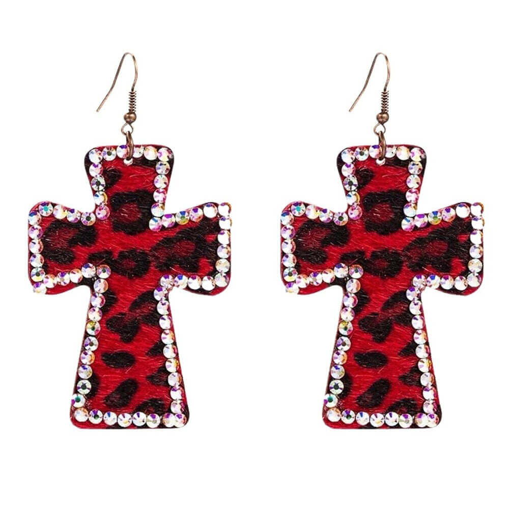y2k leopard cross earrings boogzel clothing
