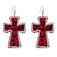 y2k leopard cross earrings boogzel clothing