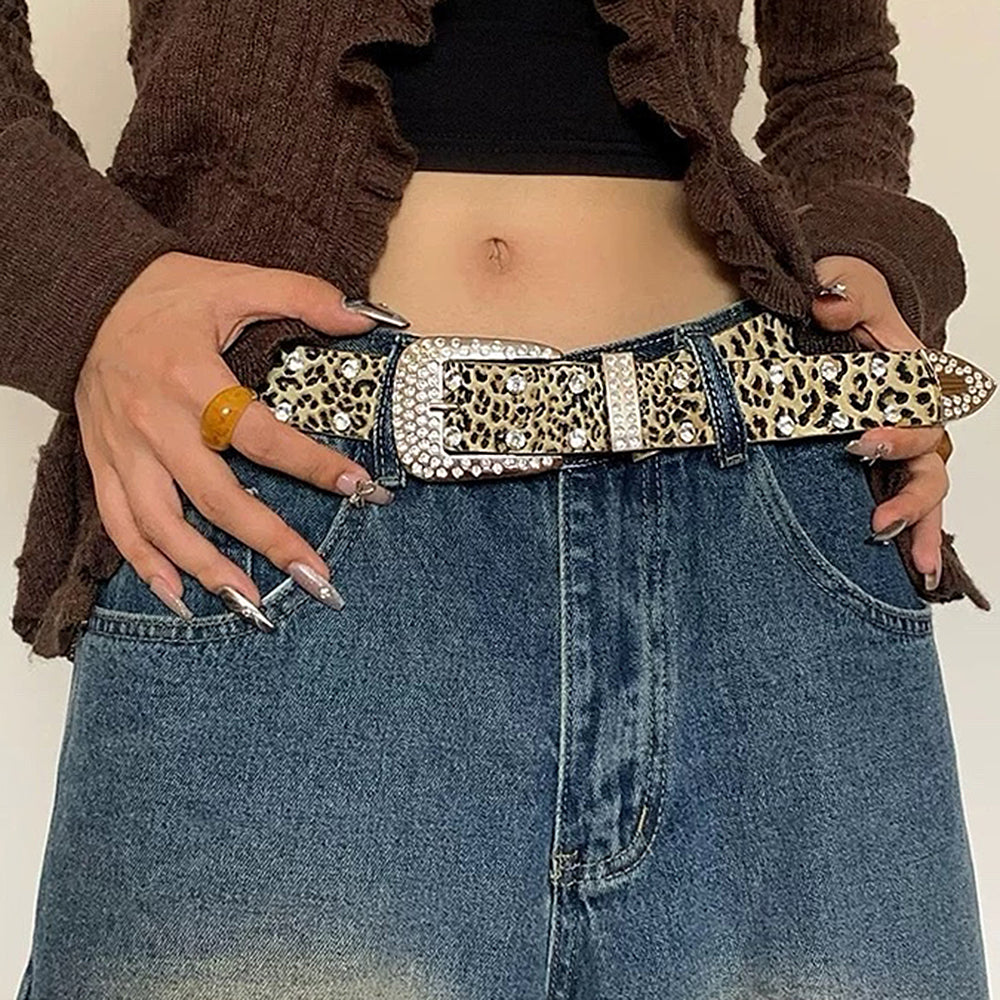 y2k rhinestone leopard belt boogzel clothing
