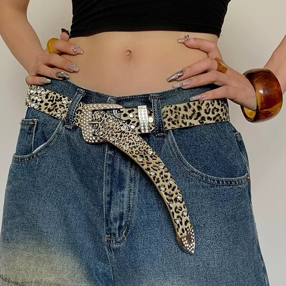 y2k rhinestone leopard belt boogzel clothing