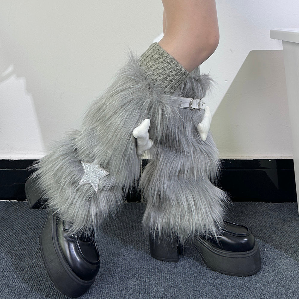 y2k star fuzzy leg warmers boogzel clothing