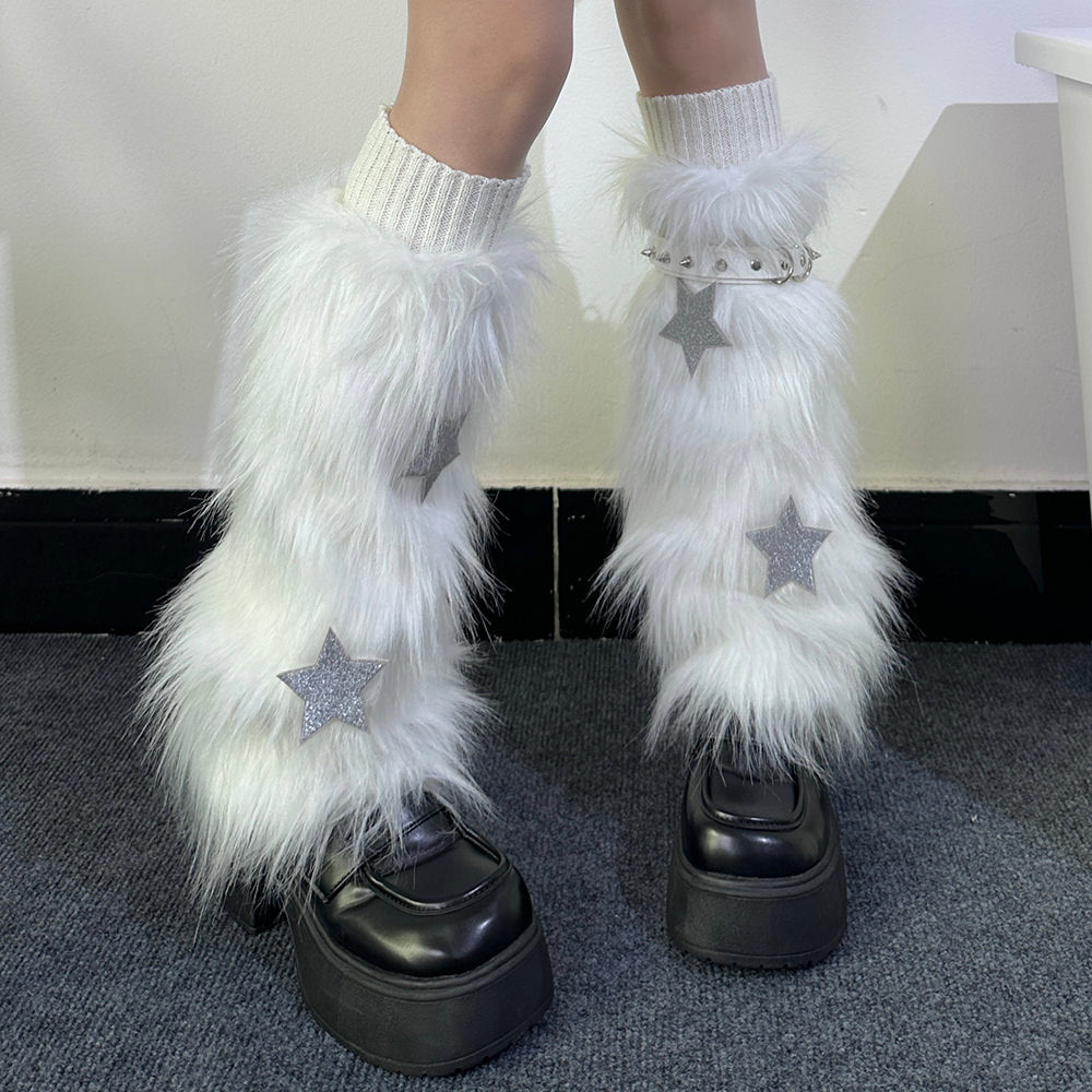 y2k star fuzzy leg warmers boogzel clothing