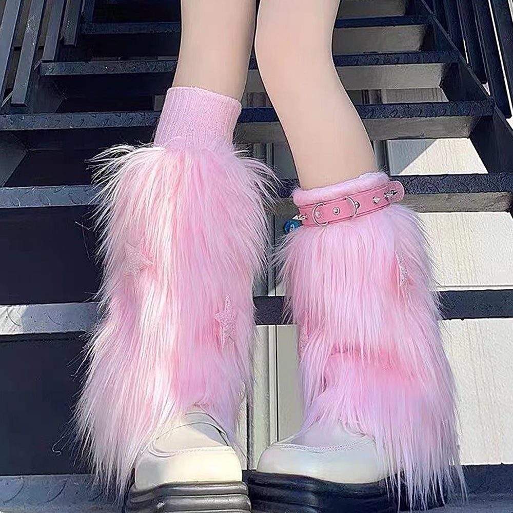 y2k star fuzzy leg warmers boogzel clothing