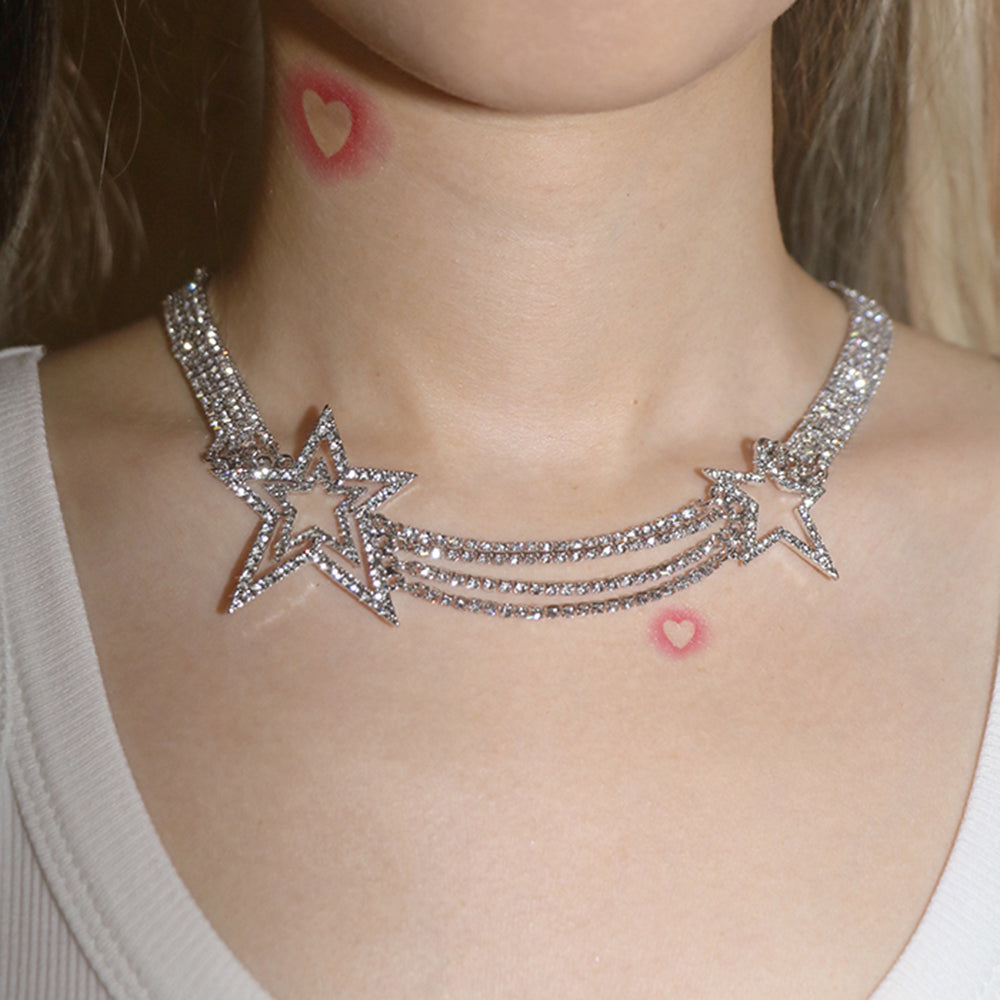 y2k style crystal star necklace boogzel clothing