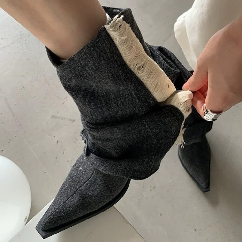 y2k style distressed black denim boots boogzel clothing