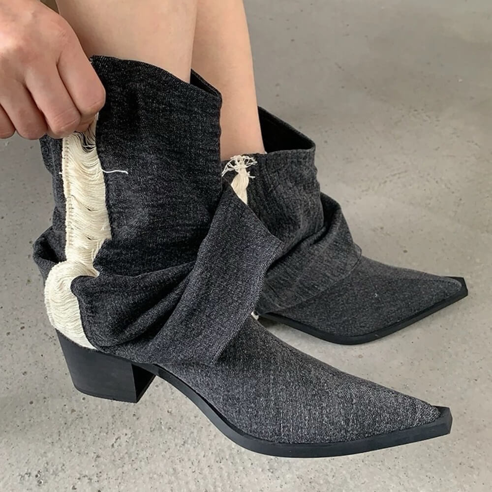 distressed black denim boots boogzel clothing