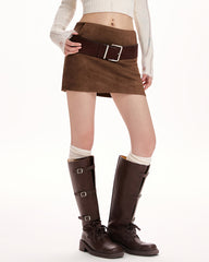 y2k suede belted mini skirt boogzel clothing