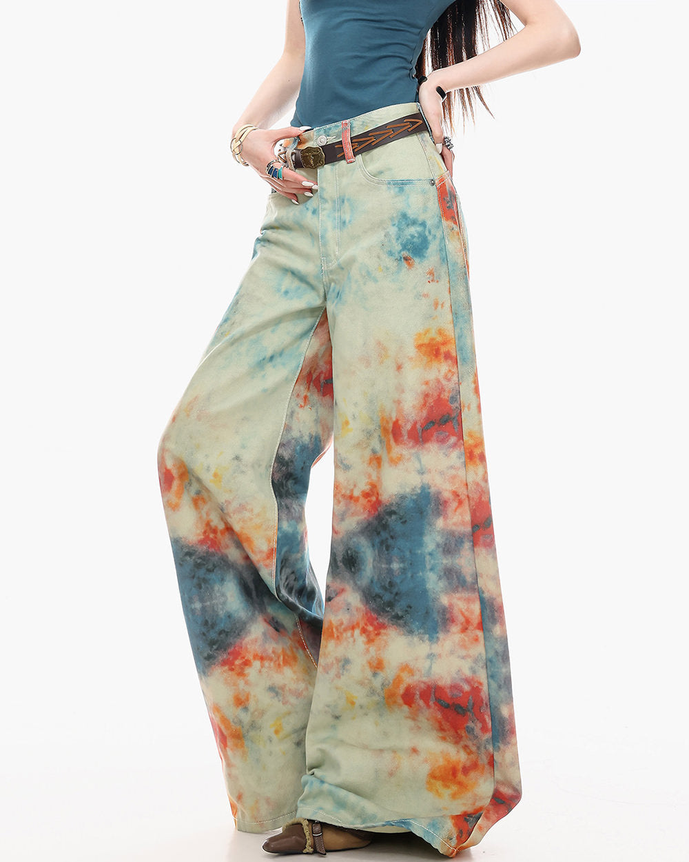 y2k tie dye wide leg jeans boogzel clothing