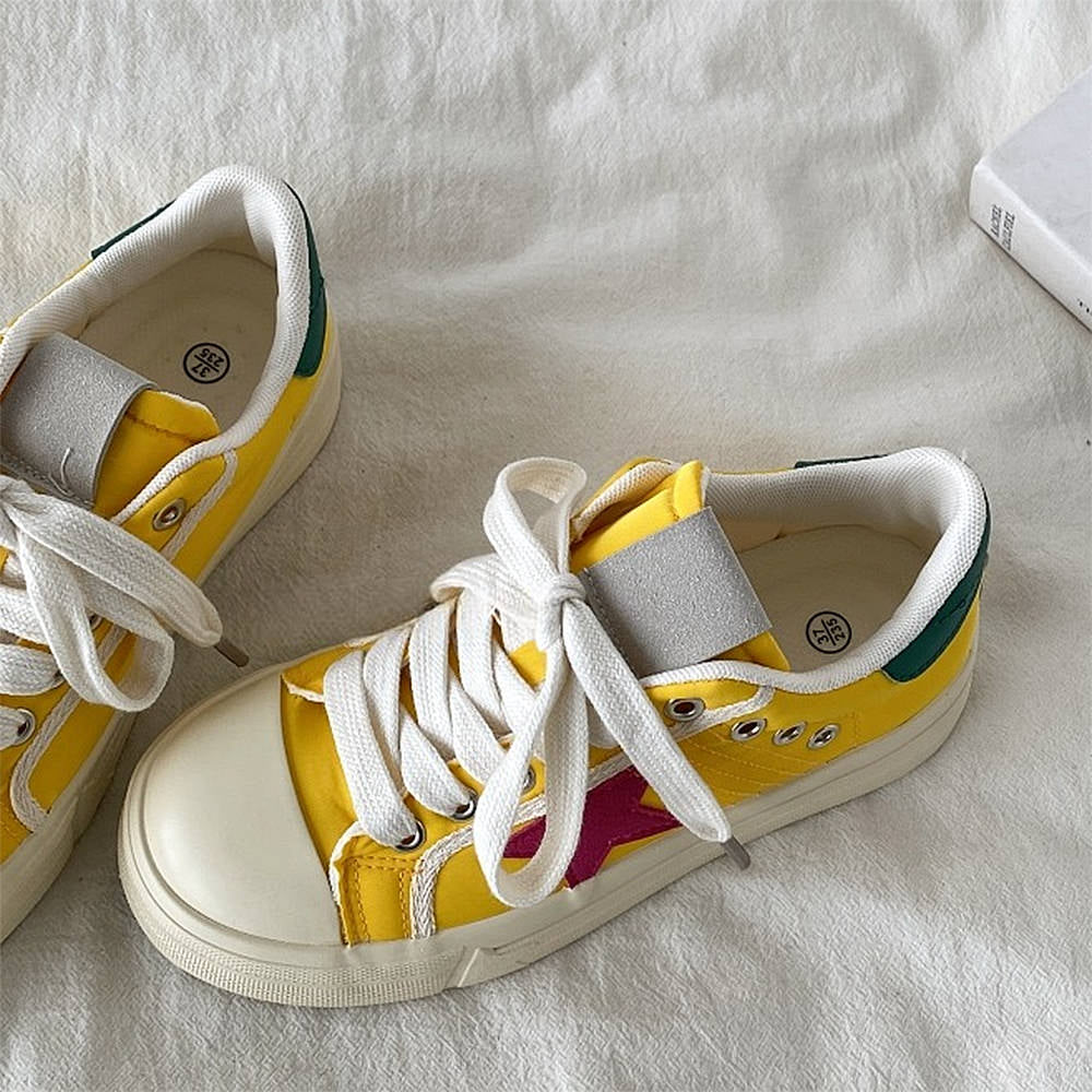 yellow and red star sneakers boogzel clothing
