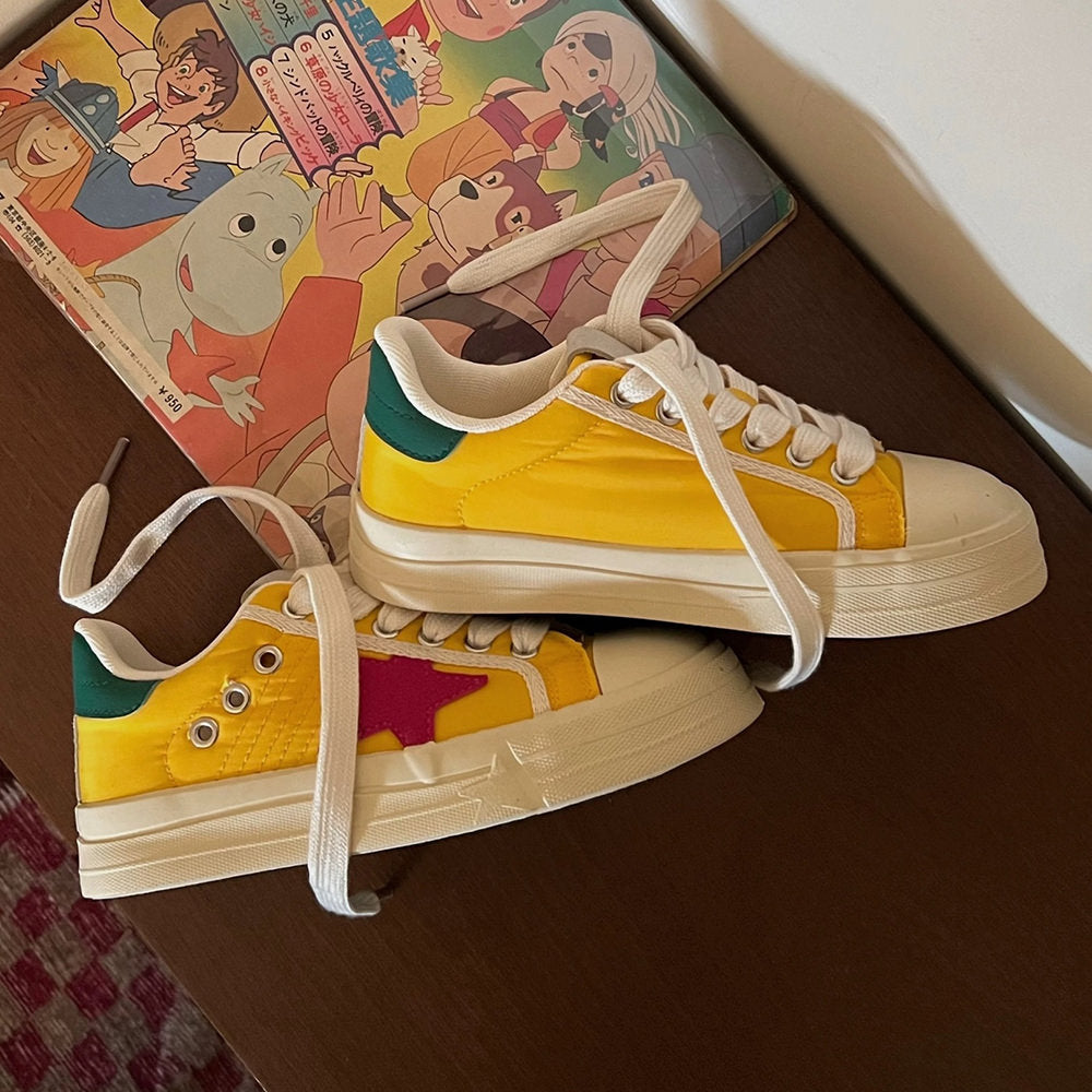 yellow and red star sneakers boogzel clothing