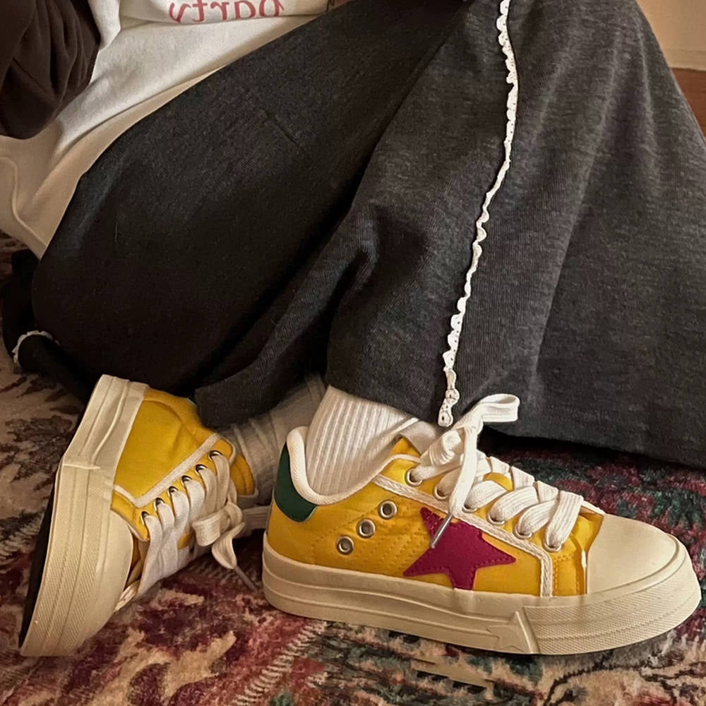 yellow and red star sneakers boogzel clothing