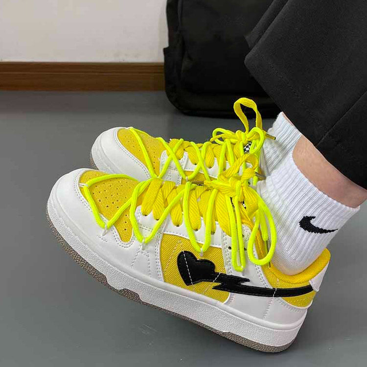 Yellow & Black Heart Aesthetic Sneakers - boogzel clothing