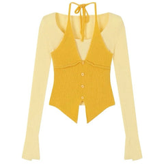yellow layered knit halter top boogzel clothing
