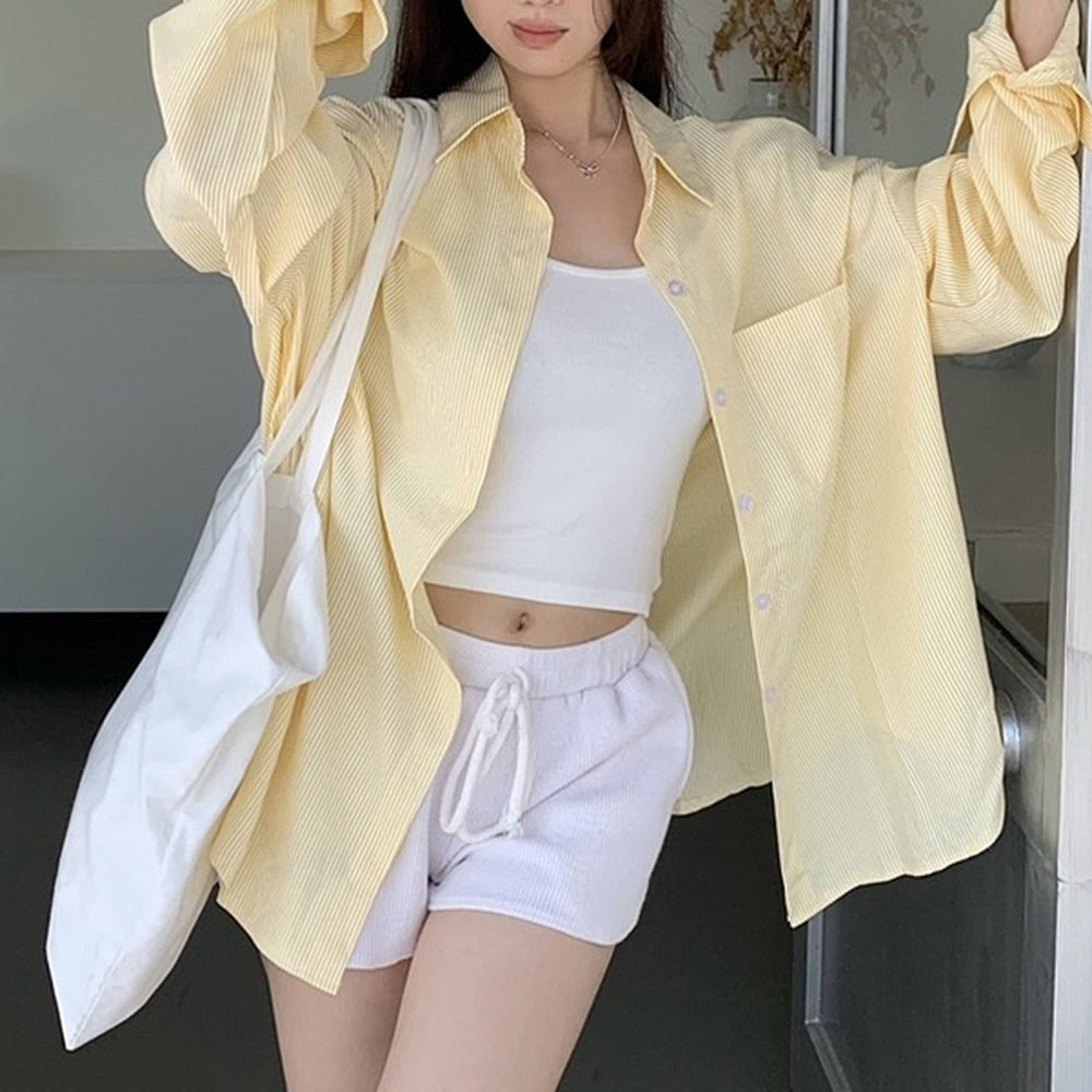 yellow striped oversized shirt boogzel clothing