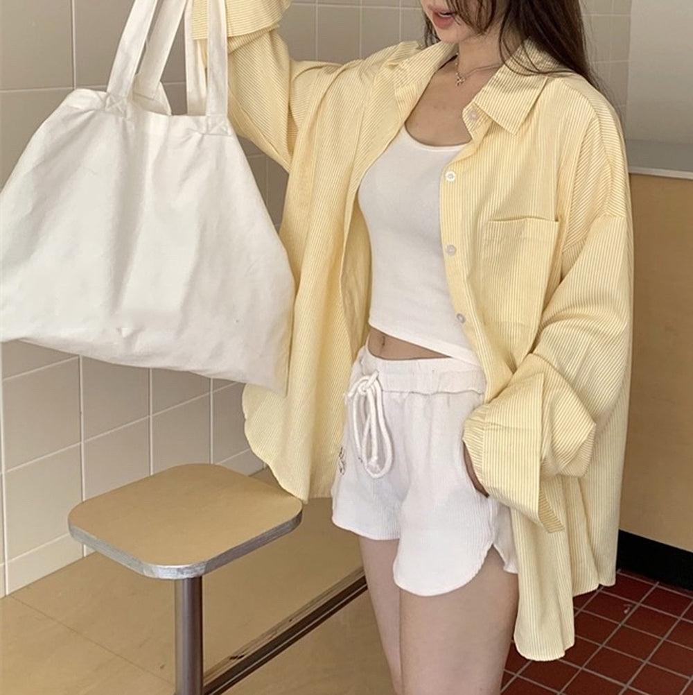 yellow striped oversized shirt boogzel clothing
