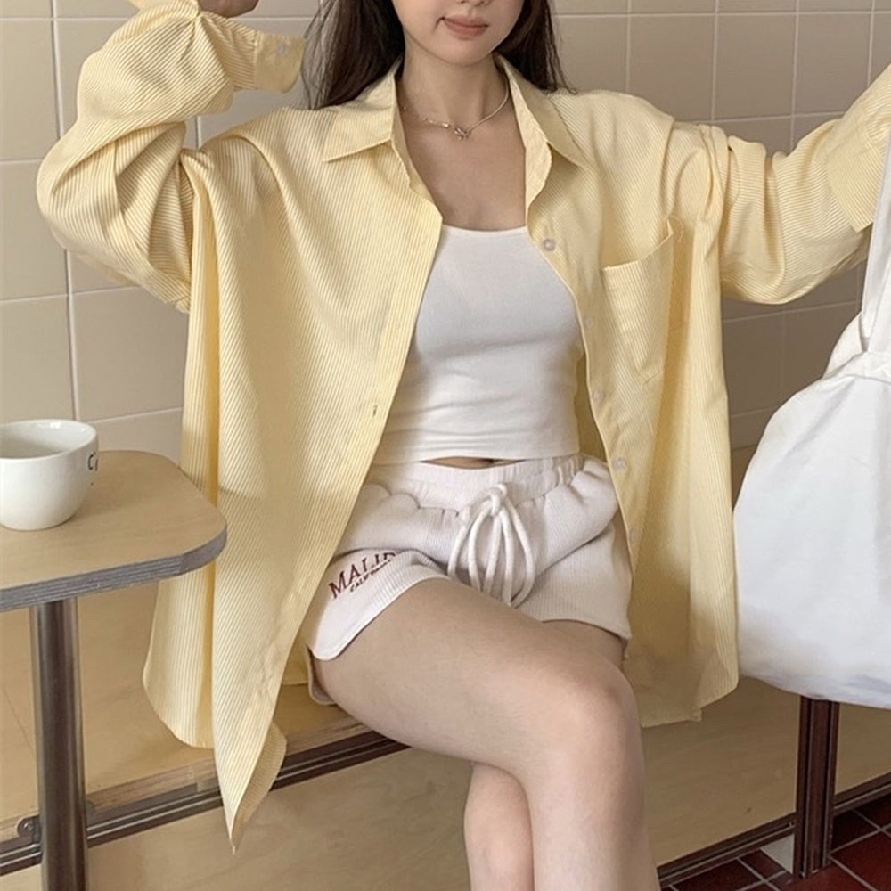 yellow striped oversized shirt boogzel clothing