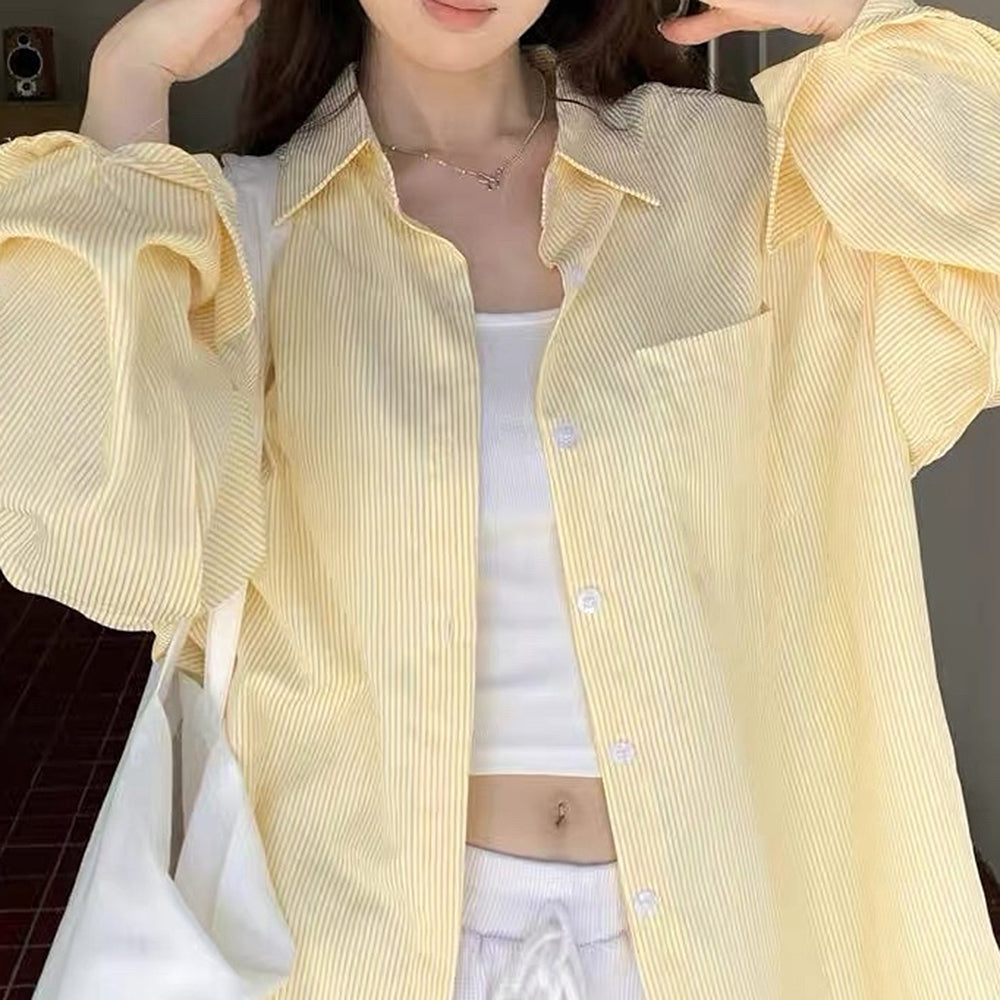 yellow striped oversized shirt boogzel clothing