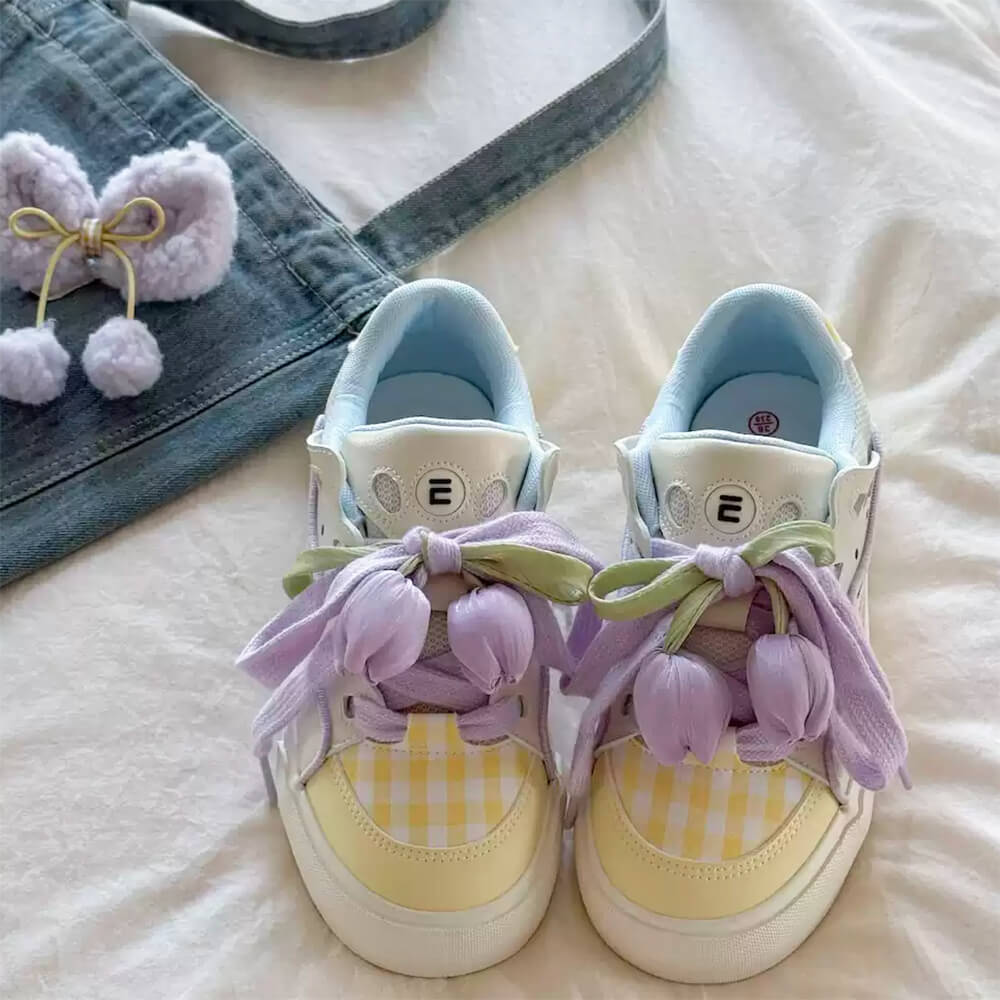 yellow tulip aesthetic sneakers boogzel clothing